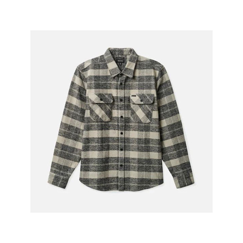 Camisa Brixton: Bowery Heavy Weight LS Flanne (Blk Charc)