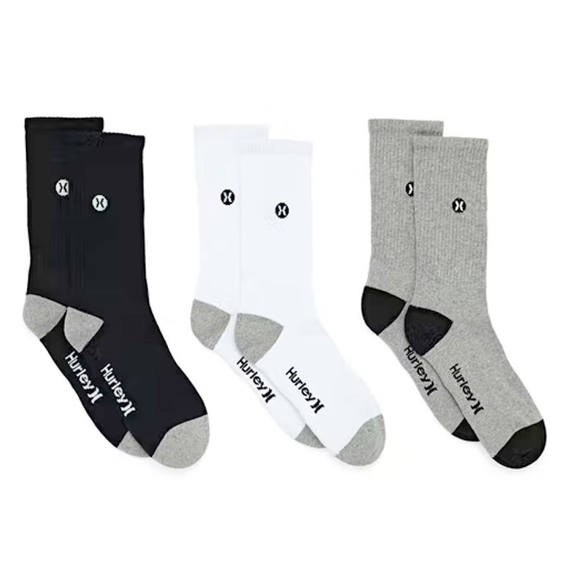 Calcetines Hurley: 3Pk Icon 12 Terry Crew 9 a 11 (Wht Gry Bk)