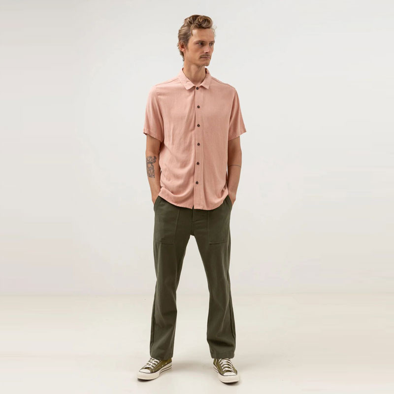 Camisa Rhythm: Textured Linen Ss Shirt (Guava)