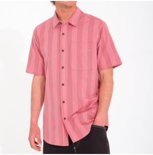 Camisa Volcom: Newbar Stripe SS (Washed Ruby)