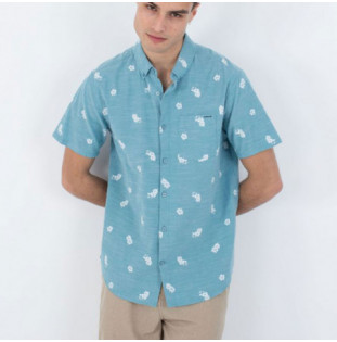 Camisa Hurley: One And Only Stretch Print SS (Tahit Teal)