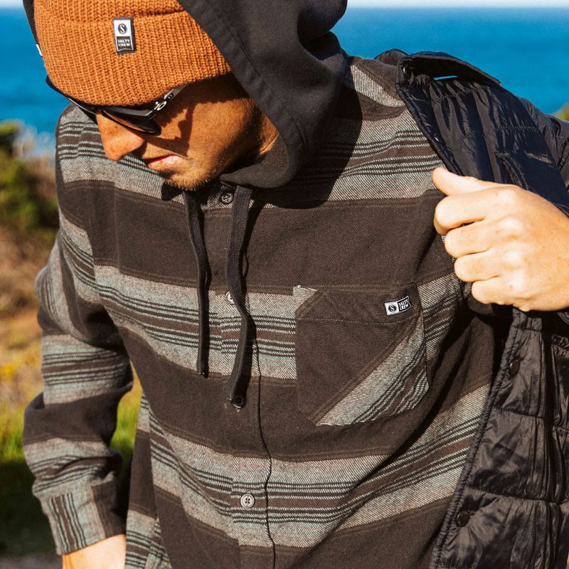 Camisa Salty Crew: Outback Hooded Flannel (Coal)