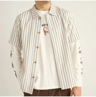 Camisa Rhythm: Seersucker Stripe SS Shirt (White)