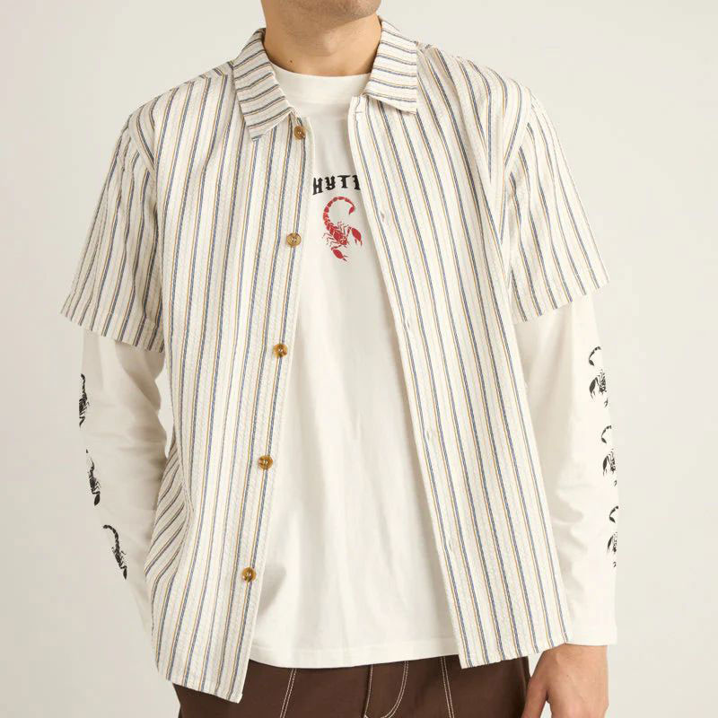 Camisa Rhythm: Seersucker Stripe SS Shirt (White)