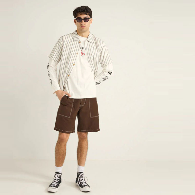 Camisa Rhythm: Seersucker Stripe SS Shirt (White)