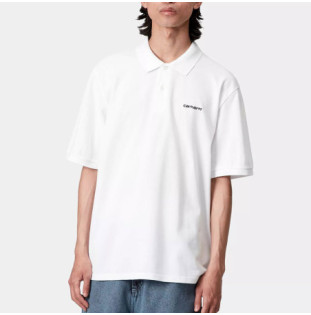 Polo Carhartt WIP: SS Carhartt Script Polo (White Black)
