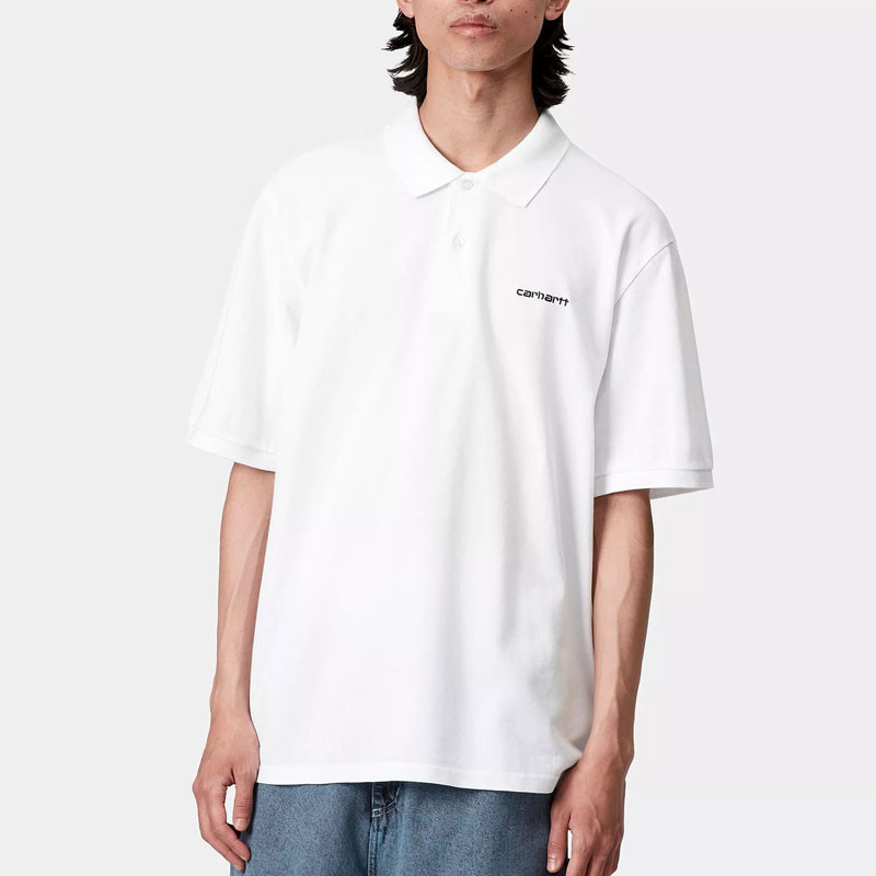 Polo Carhartt WIP: SS Carhartt Script Polo (White Black)