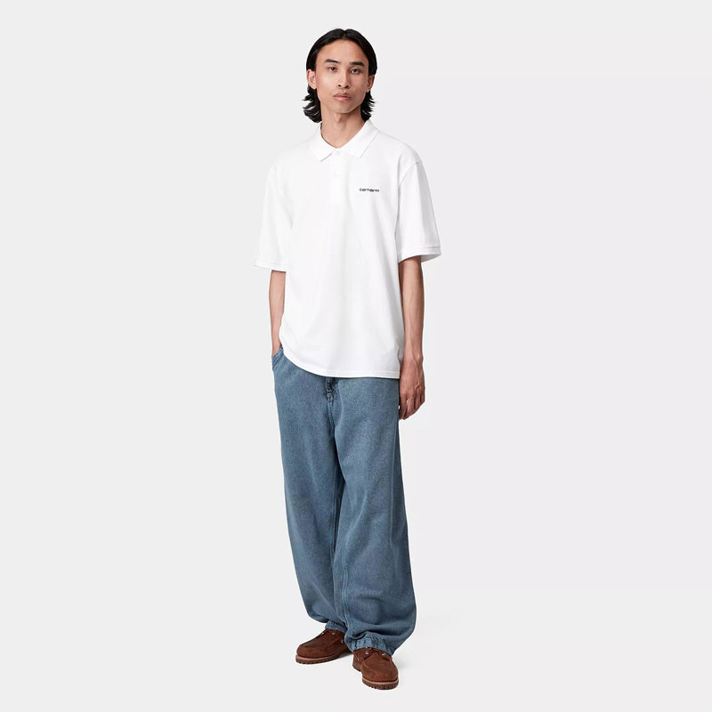 Polo Carhartt WIP: SS Carhartt Script Polo (White Black)