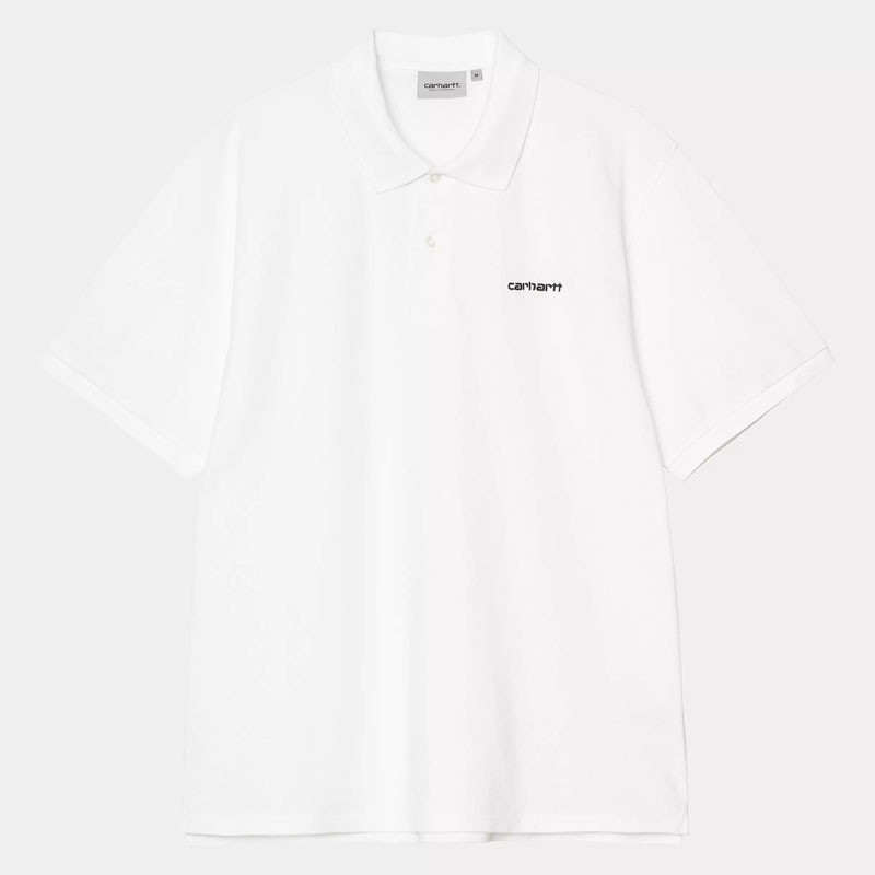Polo Carhartt WIP: SS Carhartt Script Polo (White Black)