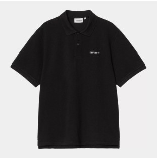 Polo Carhartt WIP: SS Carhartt Script Polo (Black White)