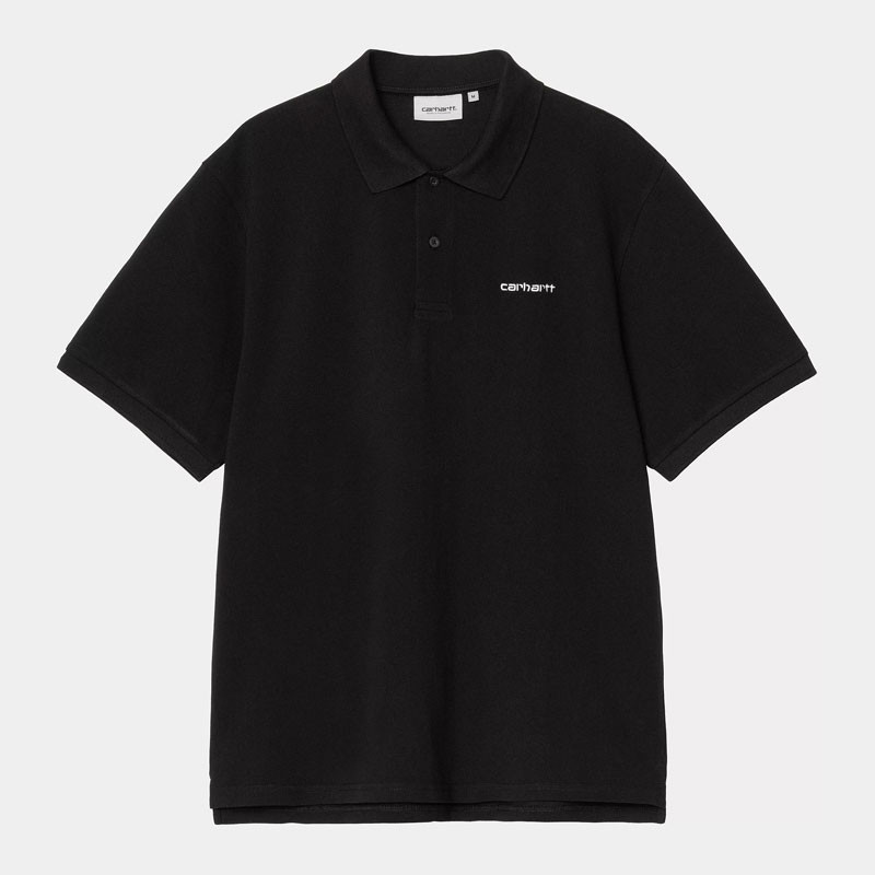 Polo Carhartt WIP: SS Carhartt Script Polo (Black White)