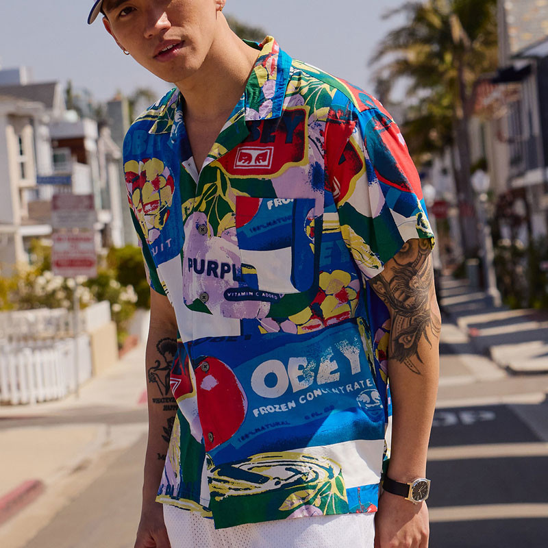 Camisa Obey: Fruit Cans Woven (Lily White Multi)