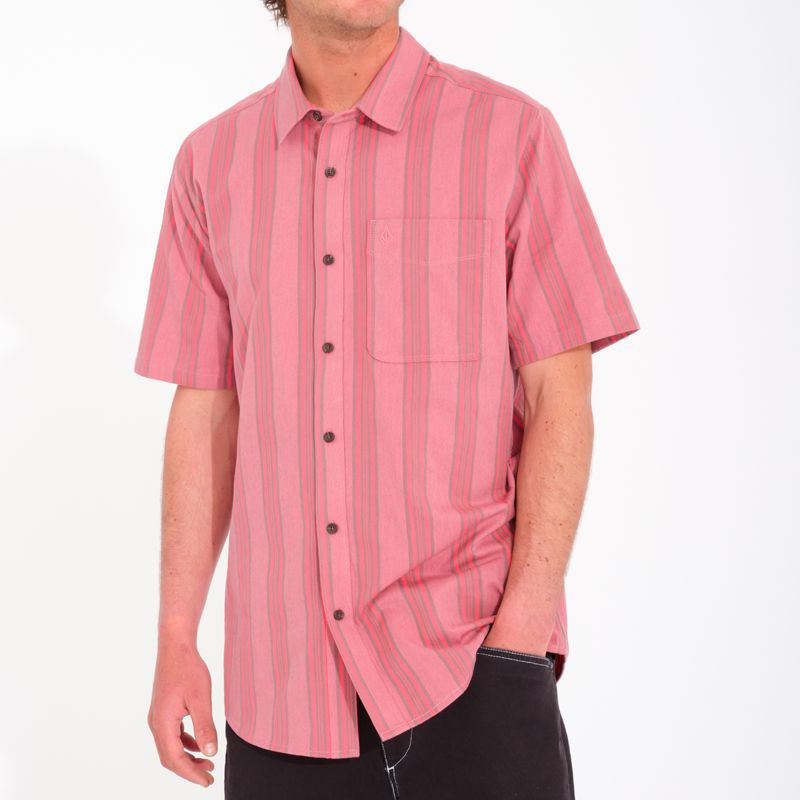 Camisa Volcom: Newbar Stripe SS (Washed Ruby)