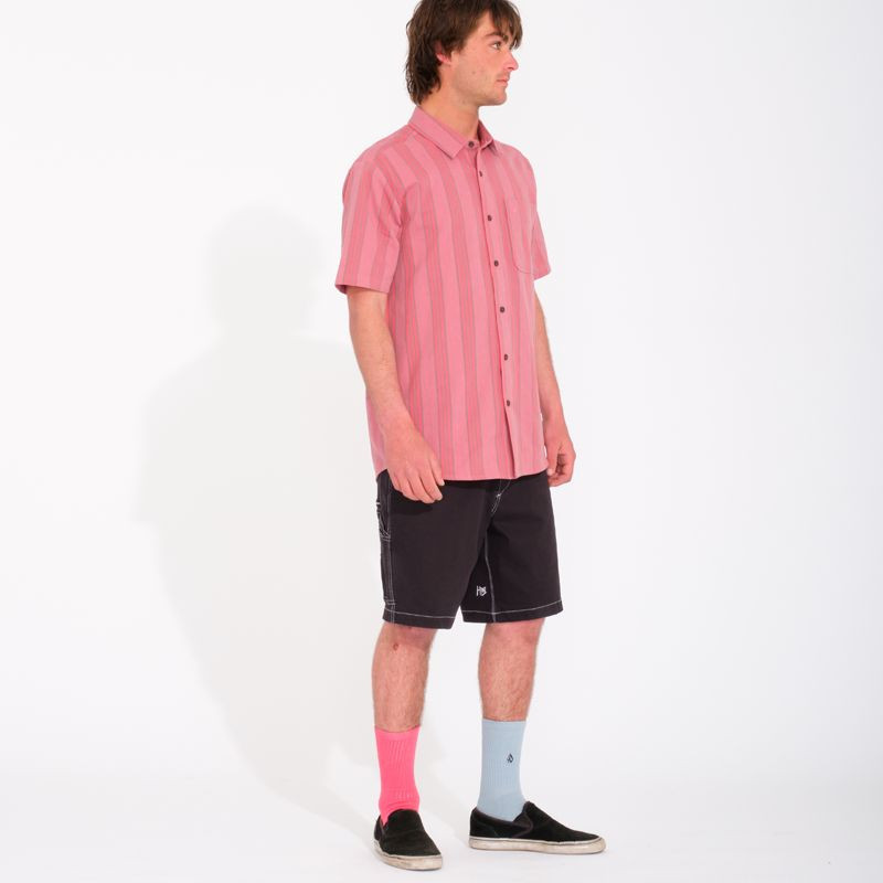 Camisa Volcom: Newbar Stripe SS (Washed Ruby)