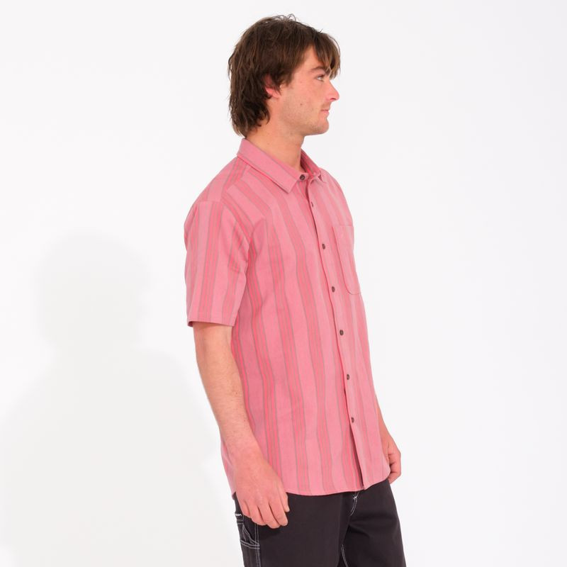 Camisa Volcom: Newbar Stripe SS (Washed Ruby)