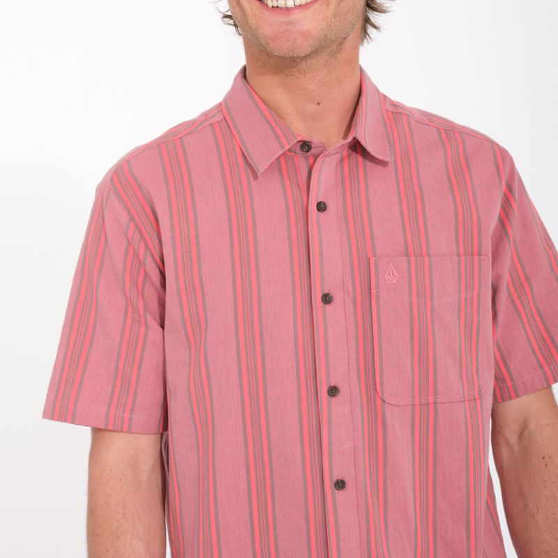 Camisa Volcom: Newbar Stripe SS (Washed Ruby)