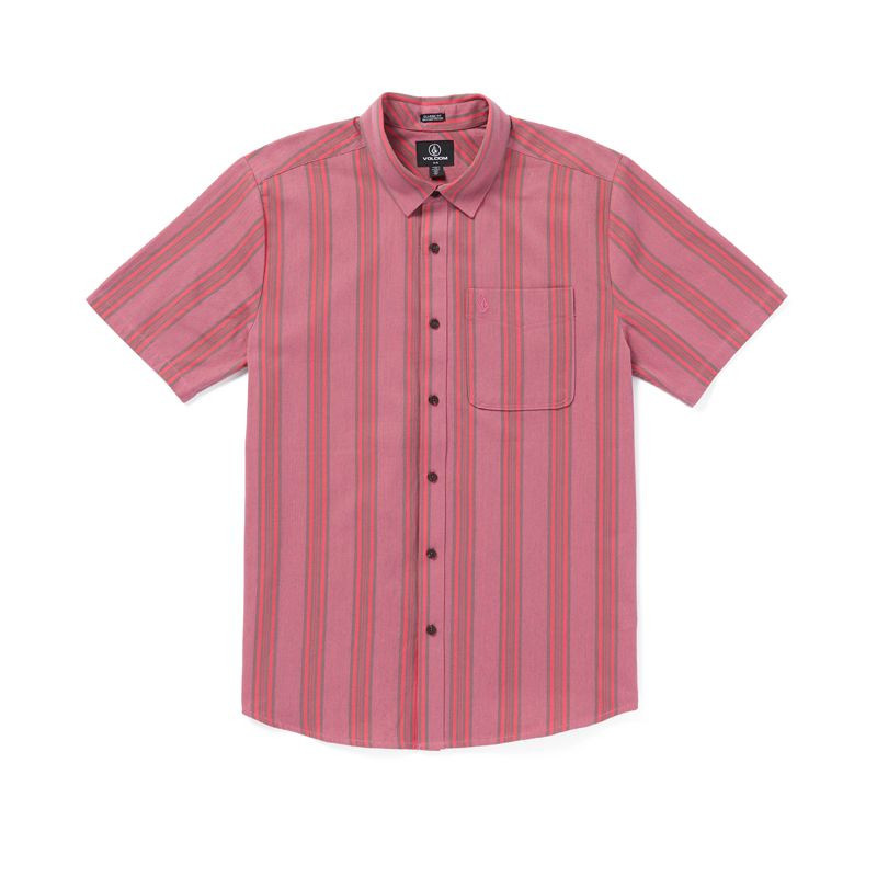 Camisa Volcom: Newbar Stripe SS (Washed Ruby)