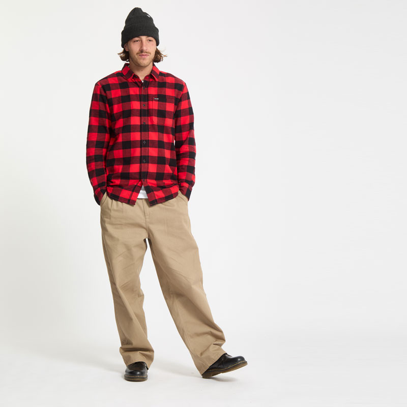 Camisa Volcom: Caden Plaid LS (Lifeguard Red)
