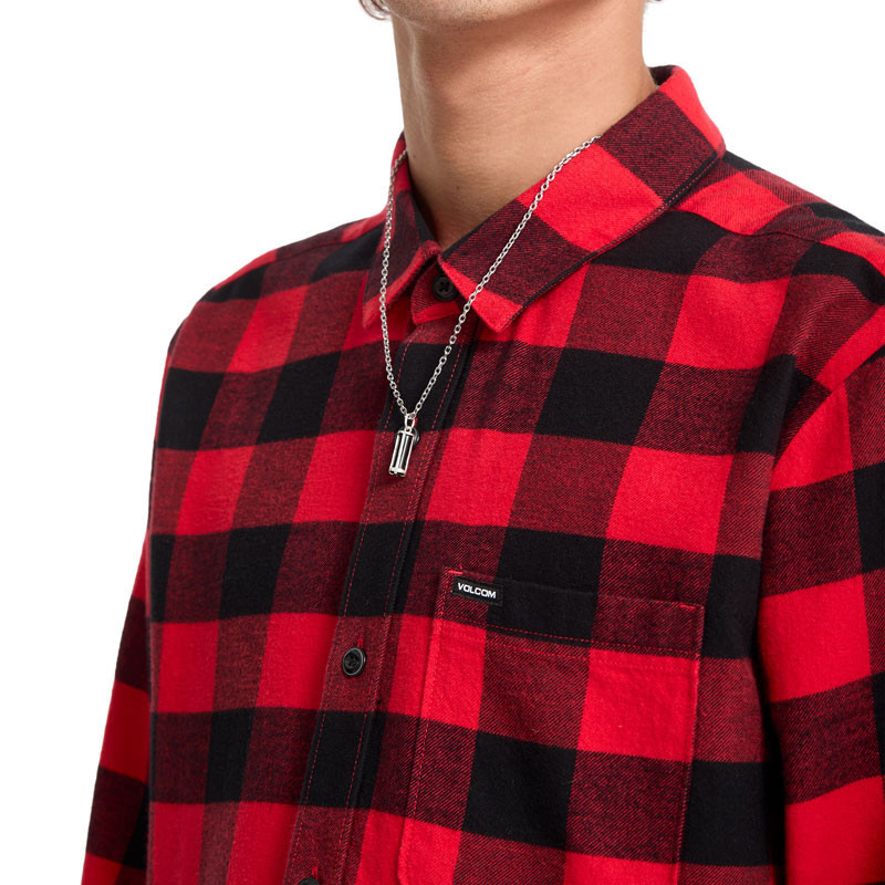 Camisa Volcom: Caden Plaid LS (Lifeguard Red)