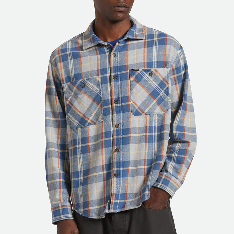 Camisa Brixton: Vintage Wash Flannel (Blu Soft Blu Orange)