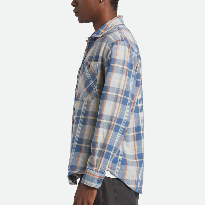 Camisa Brixton: Vintage Wash Flannel (Blu Soft Blu Orange)