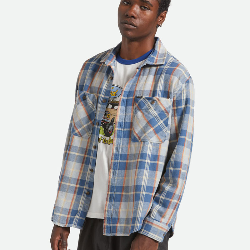 Camisa Brixton: Vintage Wash Flannel (Blu Soft Blu Orange)