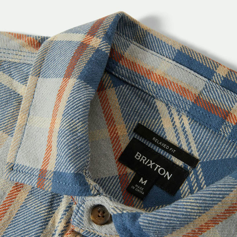 Camisa Brixton: Vintage Wash Flannel (Blu Soft Blu Orange)