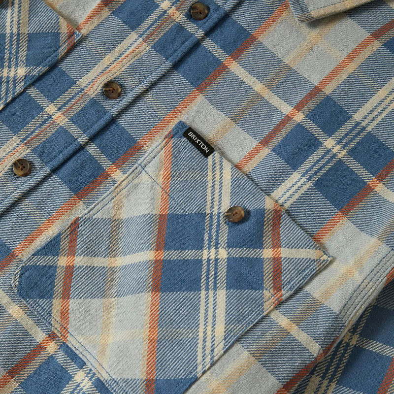 Camisa Brixton: Vintage Wash Flannel (Blu Soft Blu Orange)