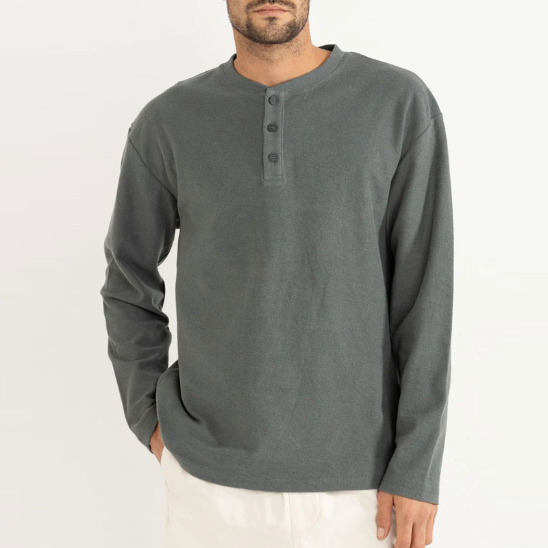 Camiseta Rhythm: Vintage Terry LS Henley (Silver Pine)
