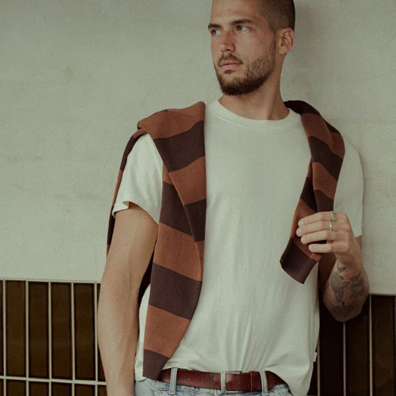 Jersey Rhythm: Ventura Stripe Knit LS Polo (Café)