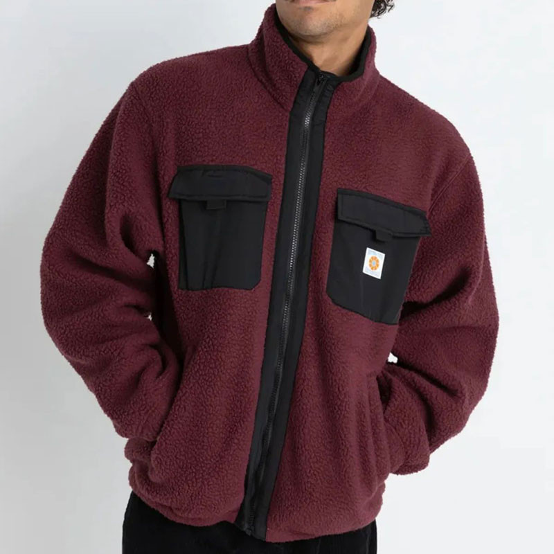 Chaqueta Rhythm: Sherpa Zip Thru Fleece (Oxblood)