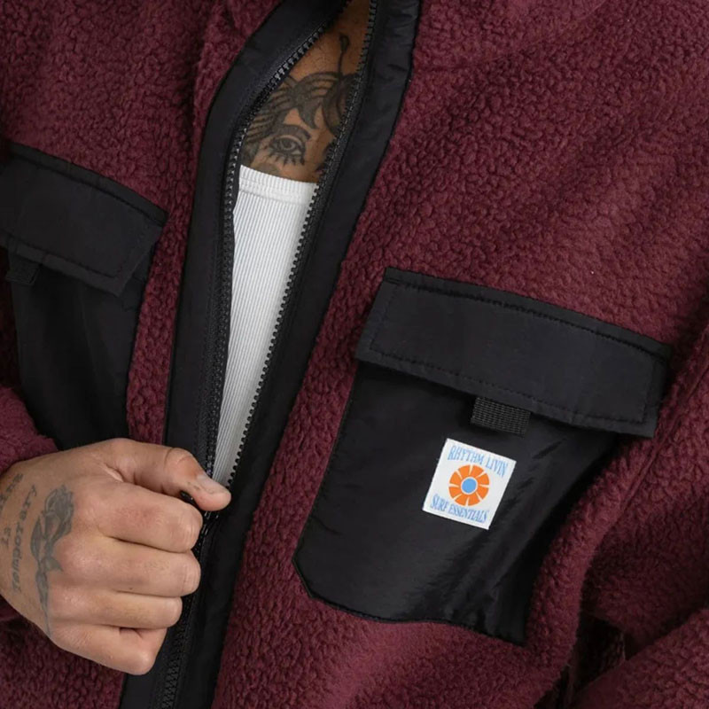 Chaqueta Rhythm: Sherpa Zip Thru Fleece (Oxblood)