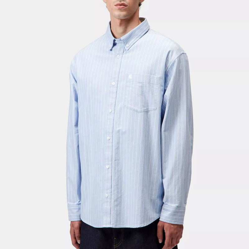Camisa Carhartt WIP: LS Cassel Shirt (Cassel Strp Bleach White)