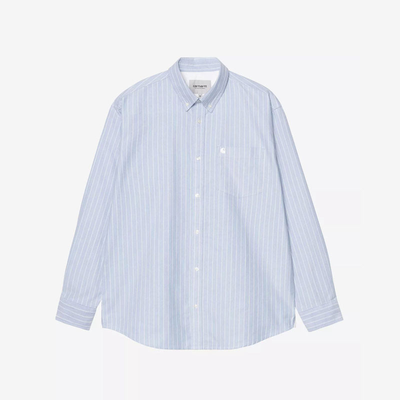 Camisa Carhartt WIP: LS Cassel Shirt (Cassel Strp Bleach White)