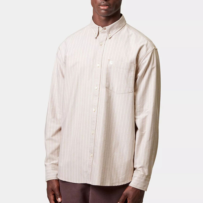 Camisa Carhartt WIP: LS Cassel Shirt (Cassel Strp Bleach White)