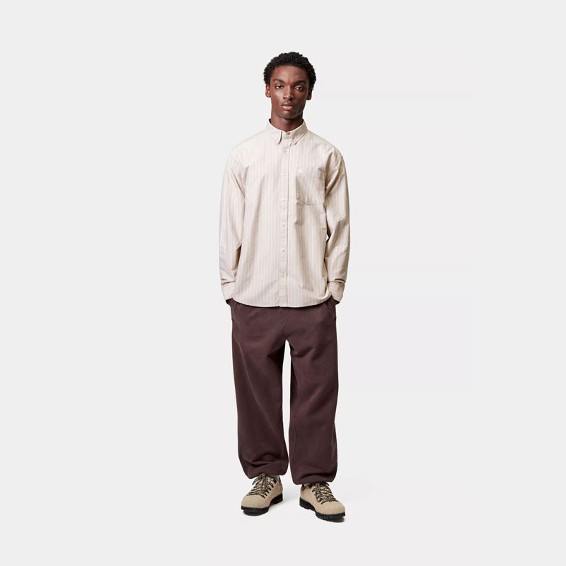 Camisa Carhartt WIP: LS Cassel Shirt (Cassel Strp Bleach White)
