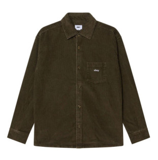 Camisa Obey: Buckley Corduroy Woven (Blk Olive Fd Wash)