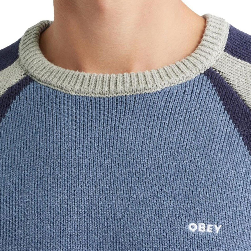 Jersey Obey: Raglan Crew Neck Sweater (Dull Blue Multi)