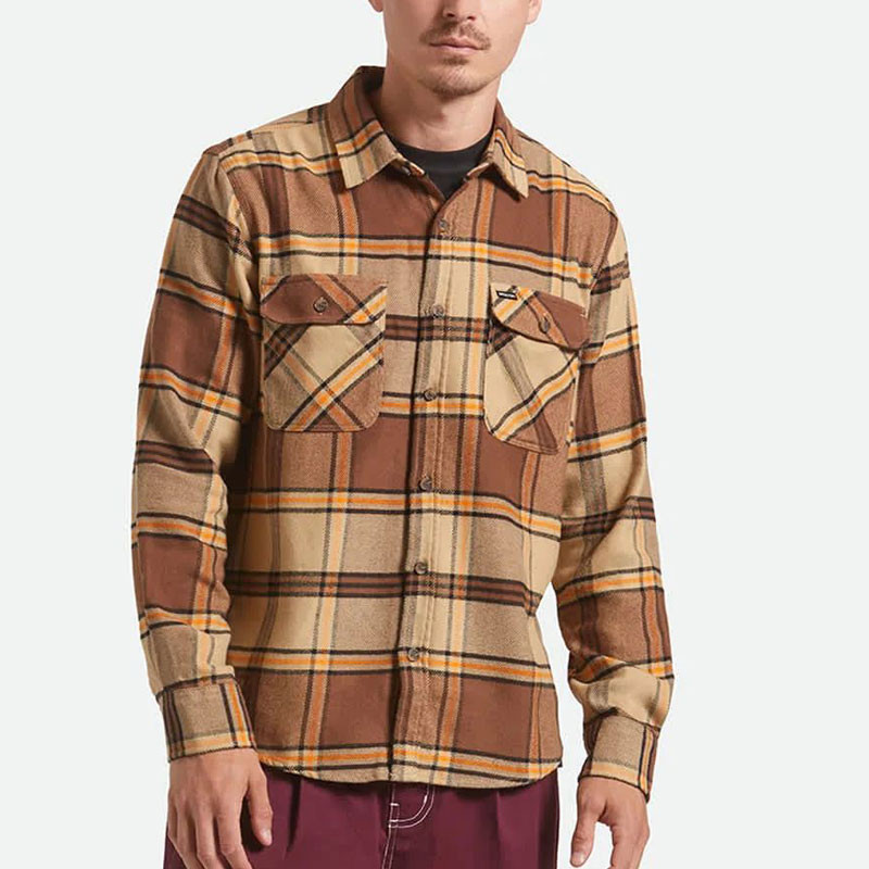 Camisa Brixton: Bowery Flannel (Sand Pinecon Solar Orange)
