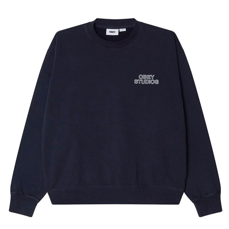 Sudadera Obey: Obey Studios Faded Crew (Dk Ny Faded Wash)