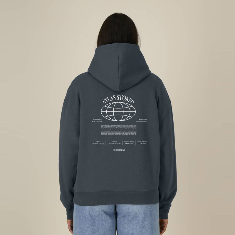 Sudadera Atlas: The Earth Boxy Hood (Indian Ink Grey Wht)