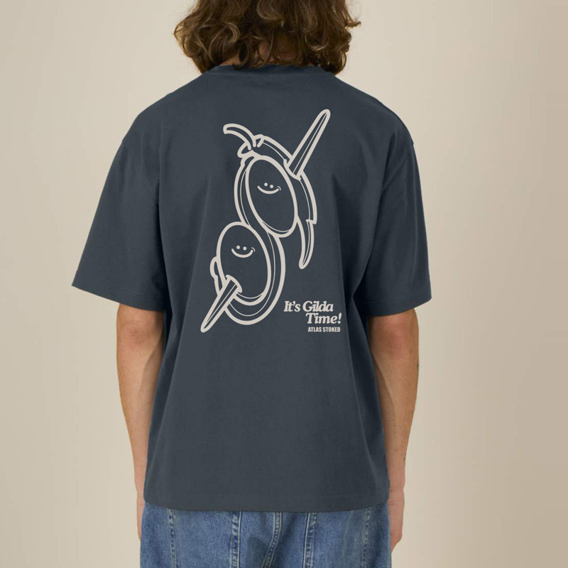 Camiseta Atlas: Gilda Boxy Tee (Indian Ink Grey Off White)