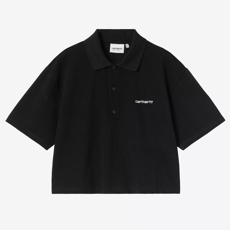 Polo Carhartt WIP: W SS Carhartt Script Polo TS (Black White)
