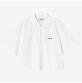 Polo Carhartt WIP: W SS Carhartt Script Polo TS (White Black)