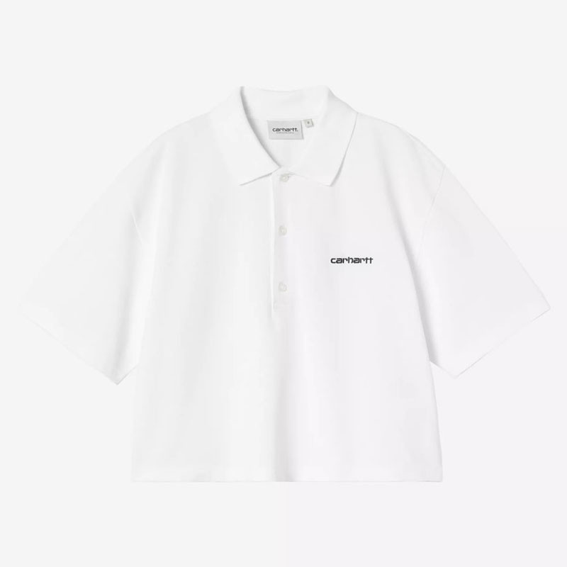 Polo Carhartt WIP: W SS Carhartt Script Polo TS (White Black)