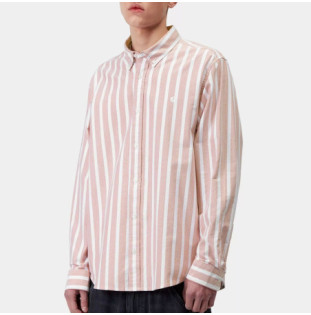 Camisa Carhartt WIP: LS Deven Shirt (Stripe Oxide Red White)