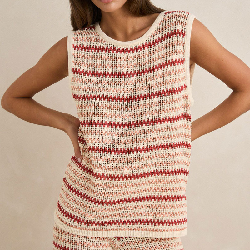 Camiseta Rhythm: Tami Stripe Knit Longline Tank (Watermeln)