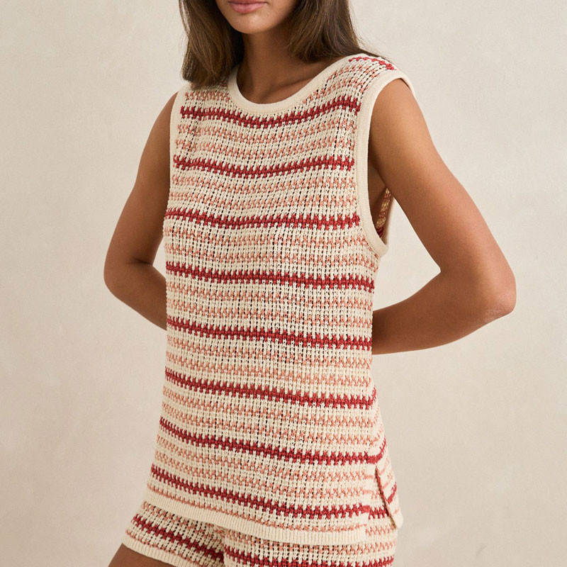 Camiseta Rhythm: Tami Stripe Knit Longline Tank (Watermeln)