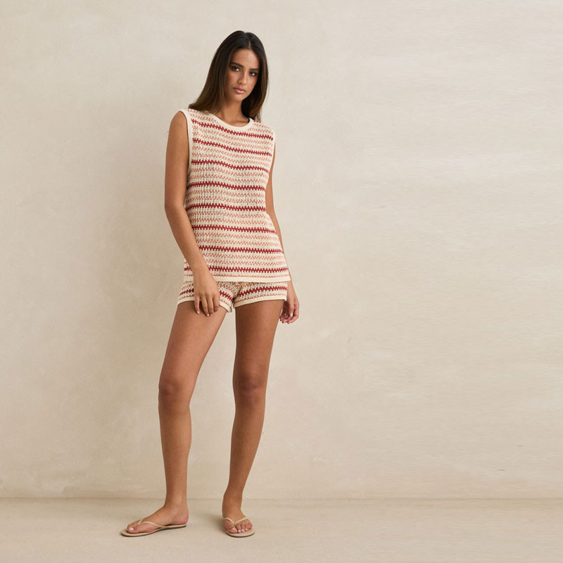 Camiseta Rhythm: Tami Stripe Knit Longline Tank (Watermeln)