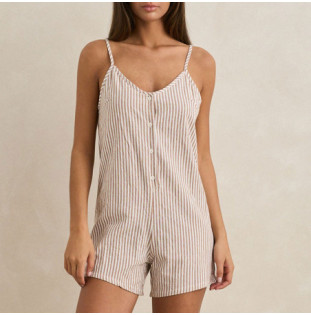 Bermuda Rhythm: Valley Stripe Adjustable Romper (Tan)